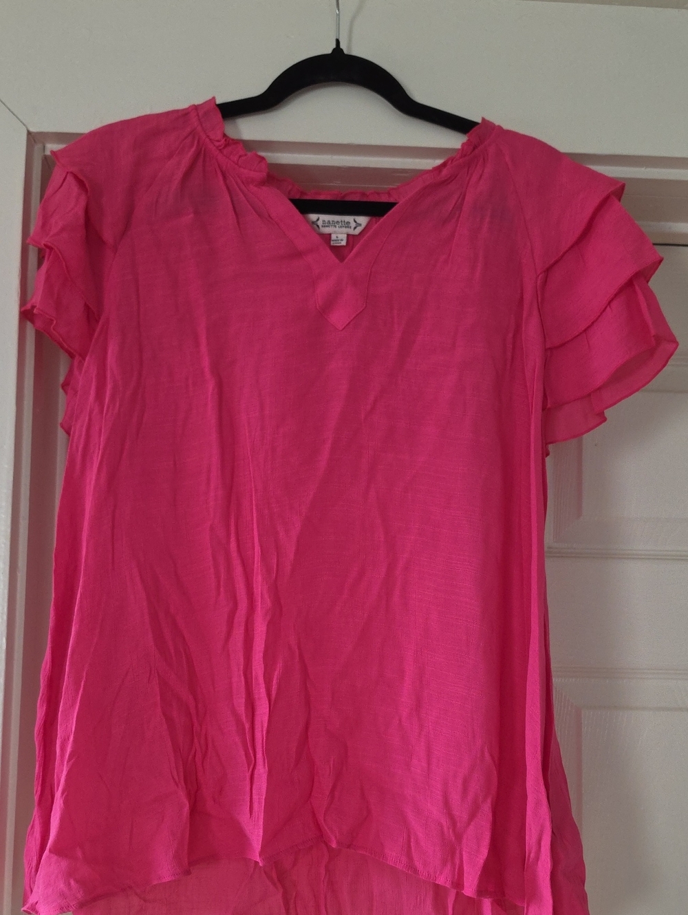 Monteau Bright Pink Flutter Sleeve V-Neck Blouse